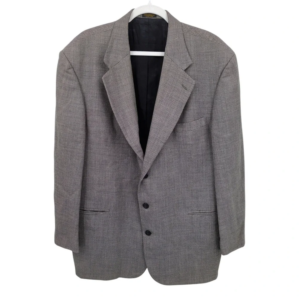 Oscar de la‎ Renta Men's 100% Wool Grey Herringbone 2-Button Blazer Jacket 48L
